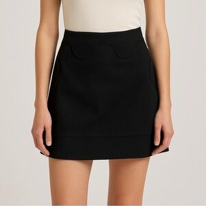 𝅺Barbara Bui Black Scalloped Stretch Wool Mini Skirt Size 38/ US M